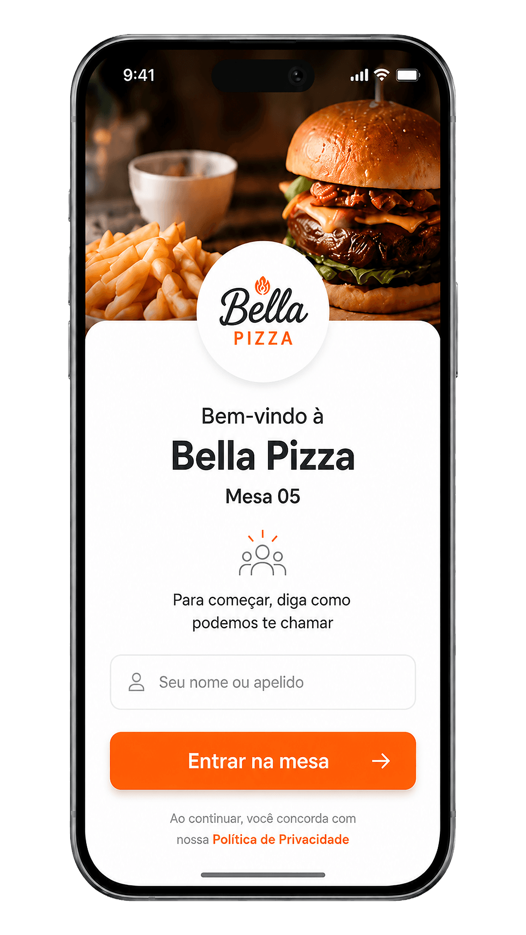 Tela de boas-vindas do cardápio digital NoToque